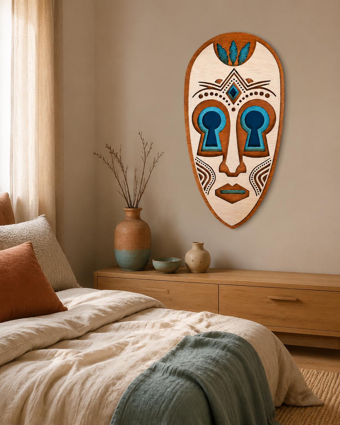 Savanna Spirit Mask – Layered Wooden Wall Art | African-Inspired Tribal Mask