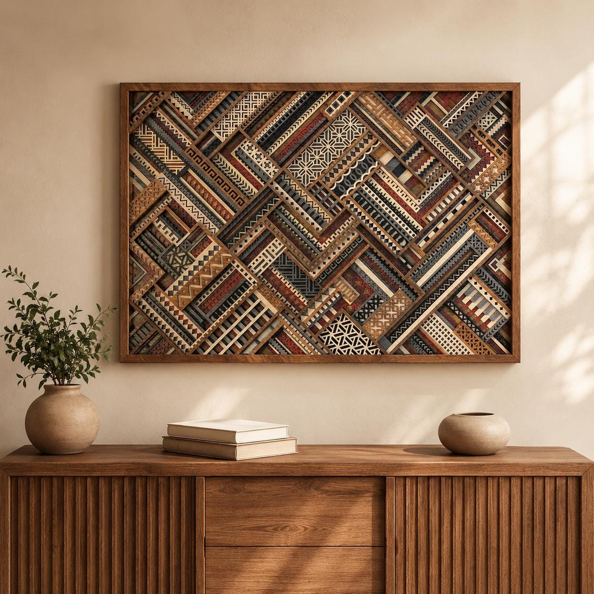 Urban Mosaic 8-Layer Wooden Mandala Wall Art – Geometric 3D Decor