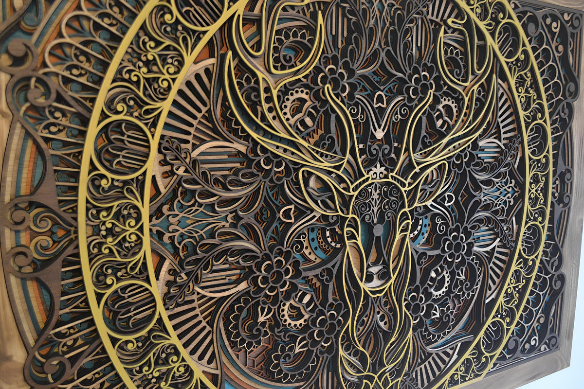 9-Layer Deer Mandala Wall Art – Layered Wooden Wildlife Decor