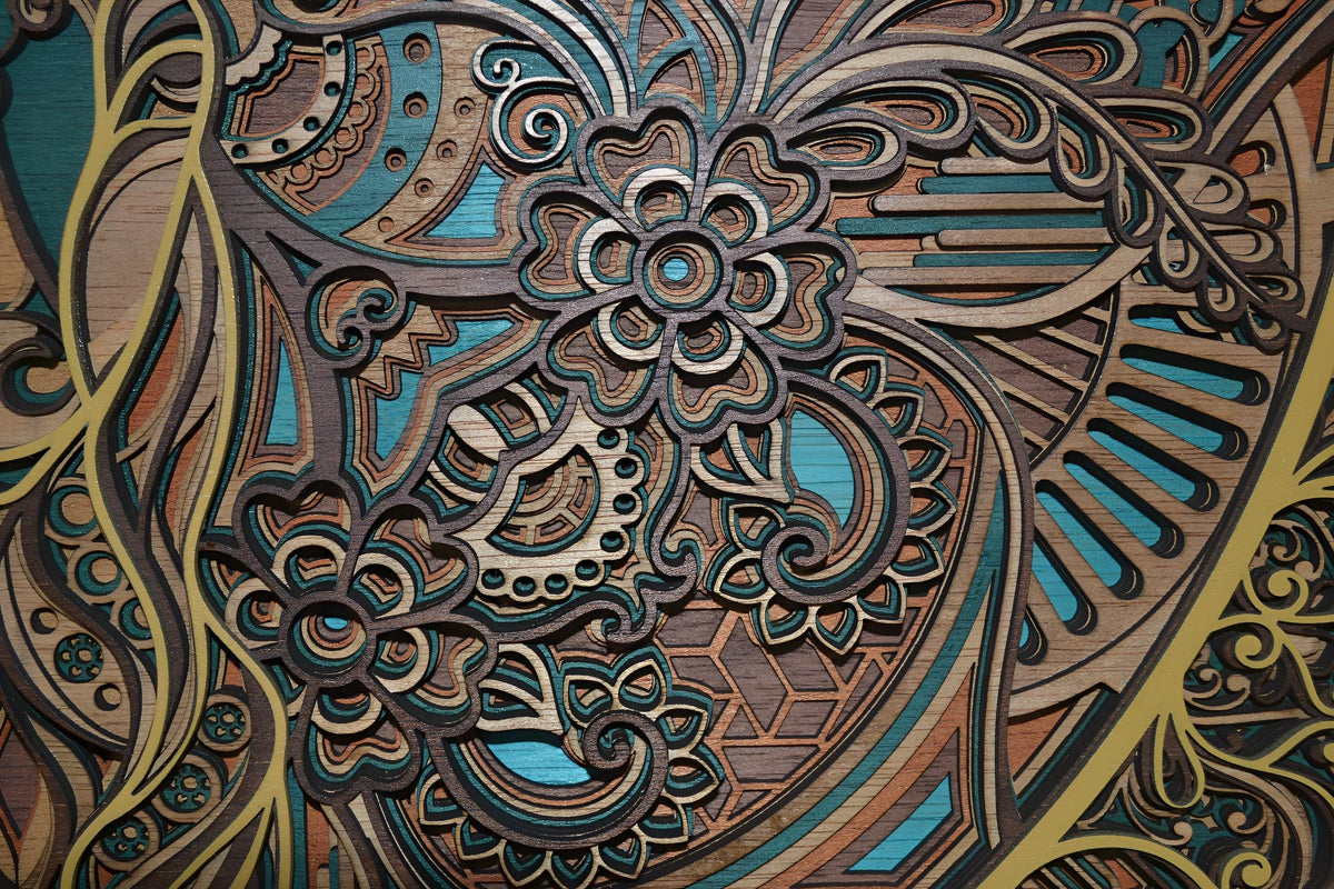 9-Layer Deer Mandala Wall Art – Layered Wooden Wildlife Decor