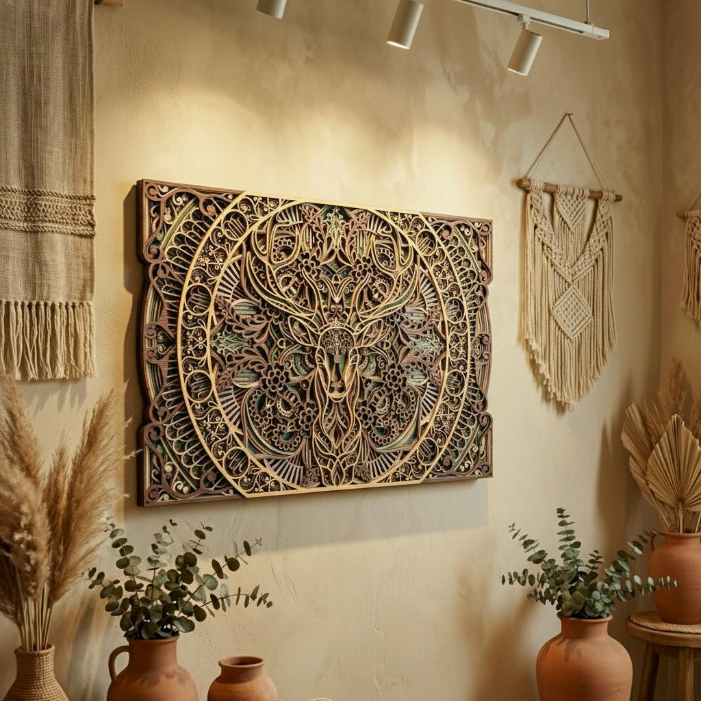 9-Layer Deer Mandala Wall Art – Layered Wooden Wildlife Decor