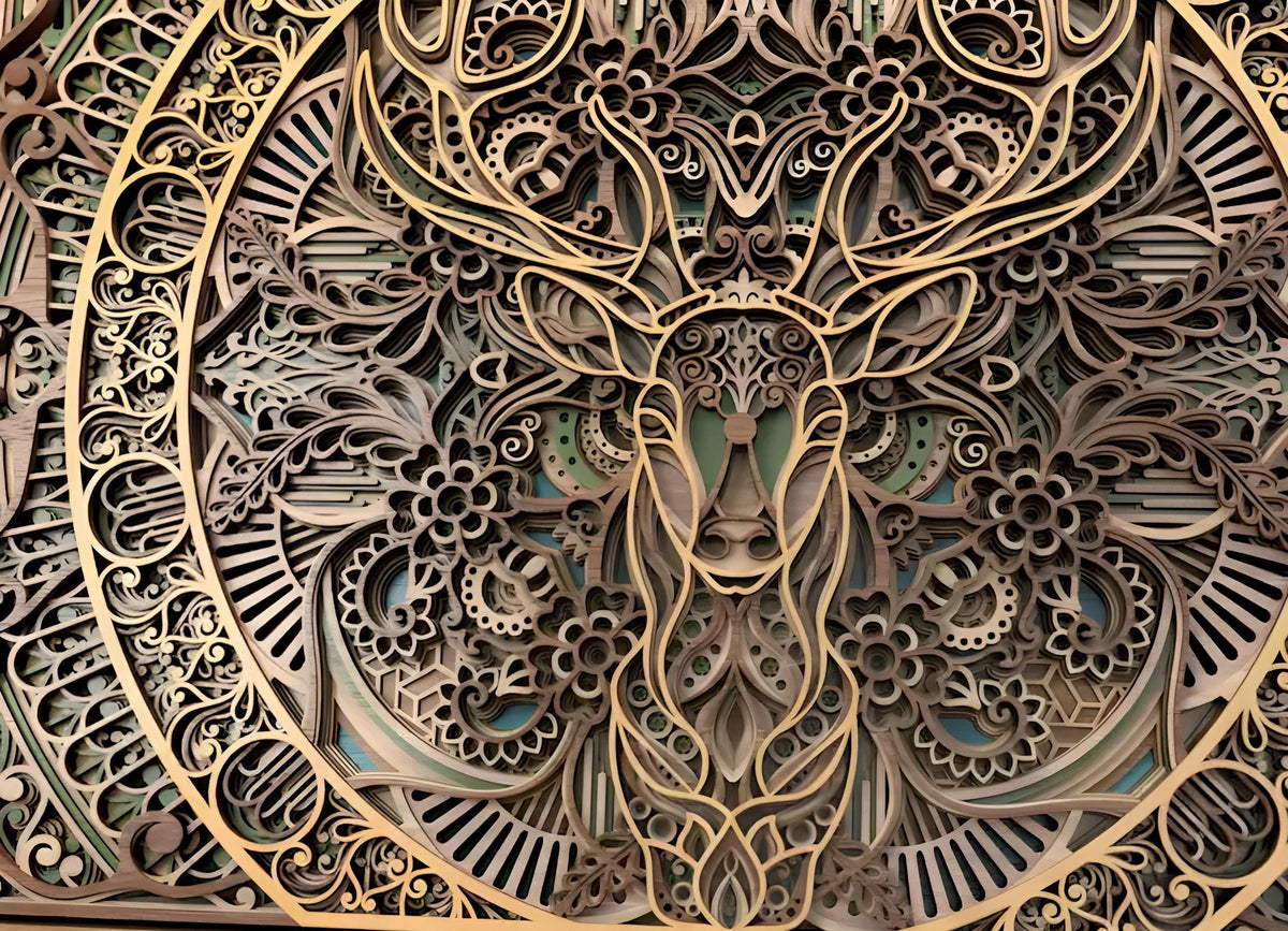 9-Layer Deer Mandala Wall Art – Layered Wooden Wildlife Decor
