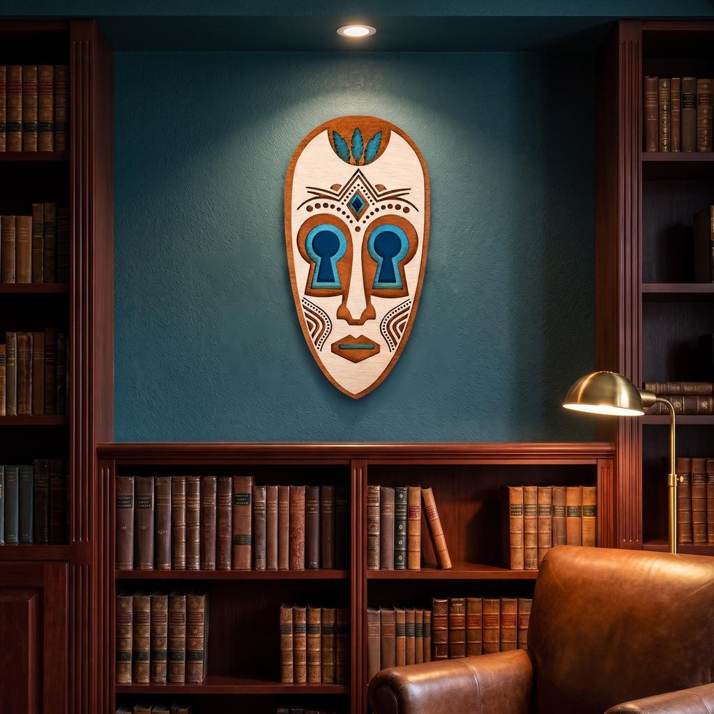 Savanna Spirit Mask – Layered Wooden Wall Art | African-Inspired Tribal Mask