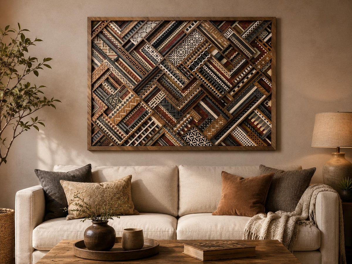 Urban Mosaic 8-Layer Wooden Mandala Wall Art – Geometric 3D Decor
