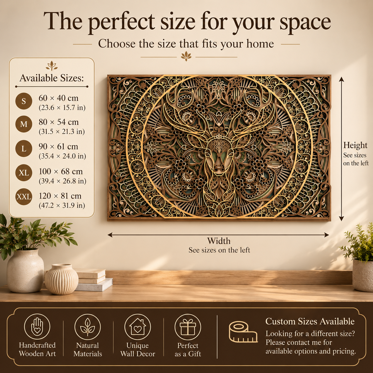 9-Layer Deer Mandala Wall Art – Layered Wooden Wildlife Decor