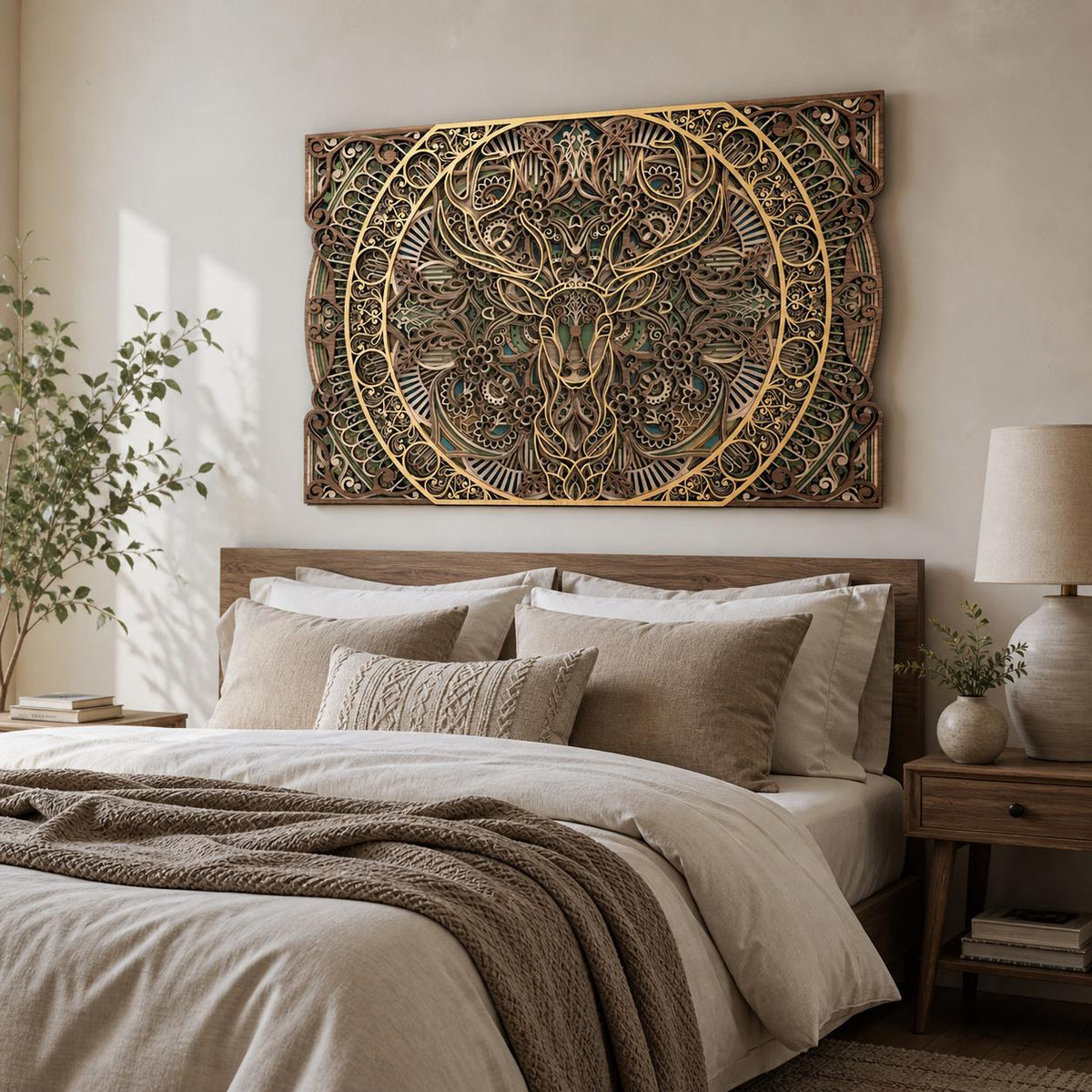 9-Layer Deer Mandala Wall Art – Layered Wooden Wildlife Decor