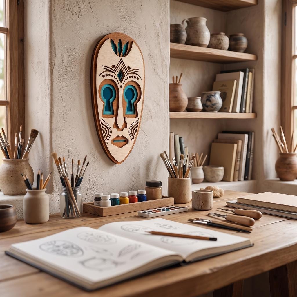 Savanna Spirit Mask – Layered Wooden Wall Art | African-Inspired Tribal Mask