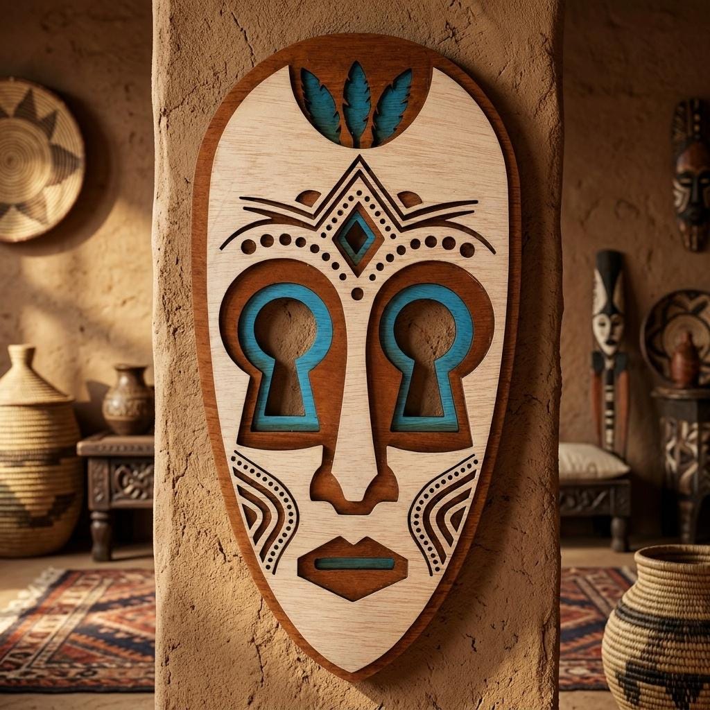 Savanna Spirit Mask – Layered Wooden Wall Art | African-Inspired Tribal Mask