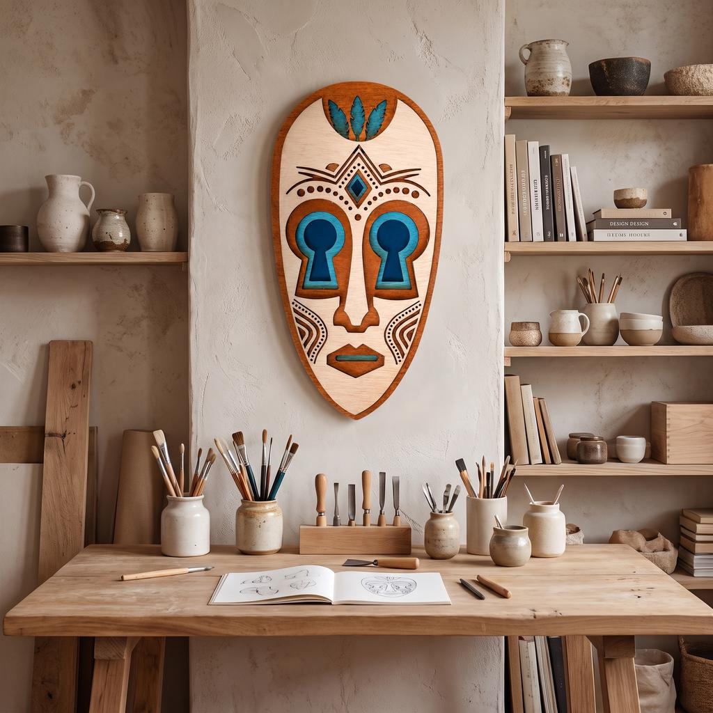Savanna Spirit Mask – Layered Wooden Wall Art | African-Inspired Tribal Mask