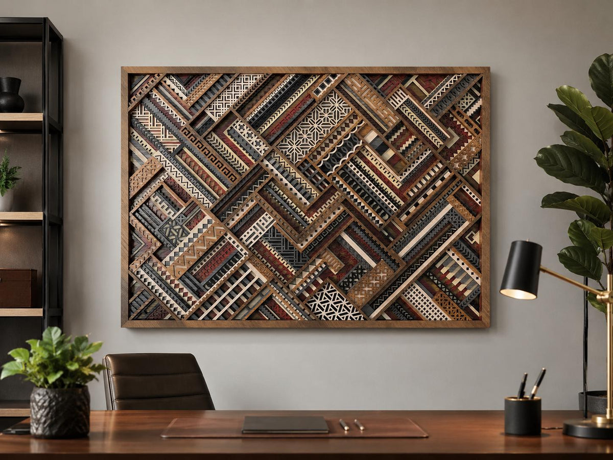 Urban Mosaic 8-Layer Wooden Mandala Wall Art – Geometric 3D Decor