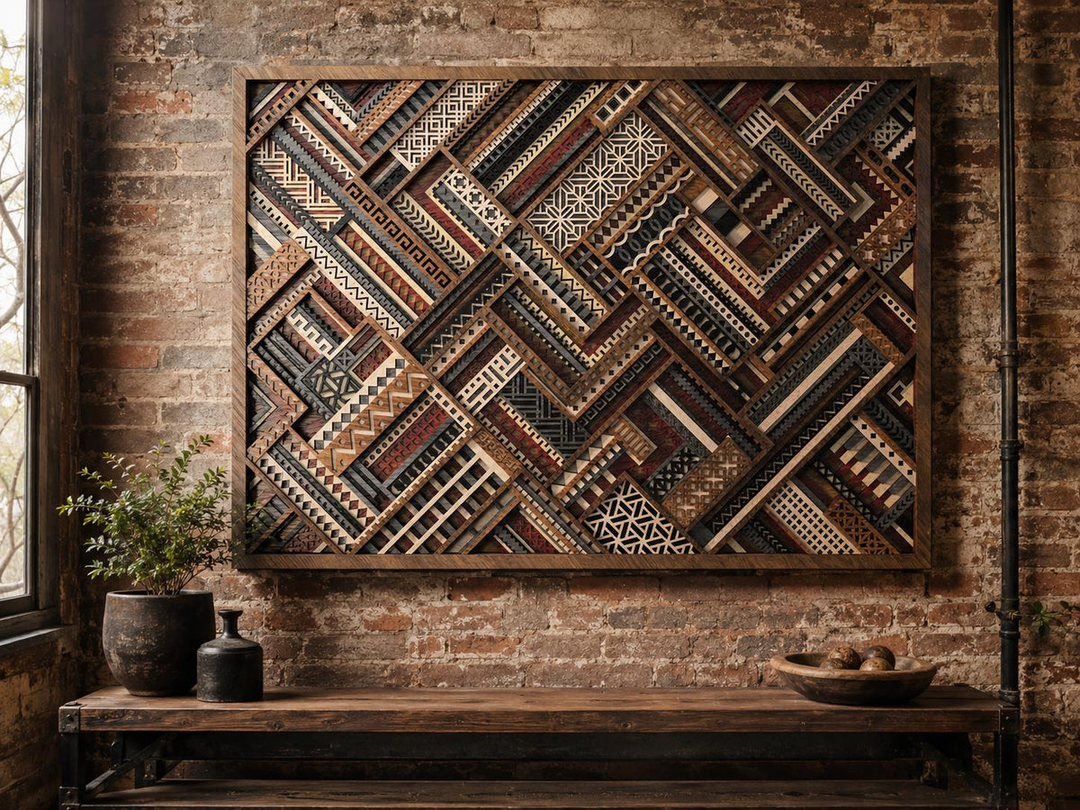 Urban Mosaic 8-Layer Wooden Mandala Wall Art – Geometric 3D Decor