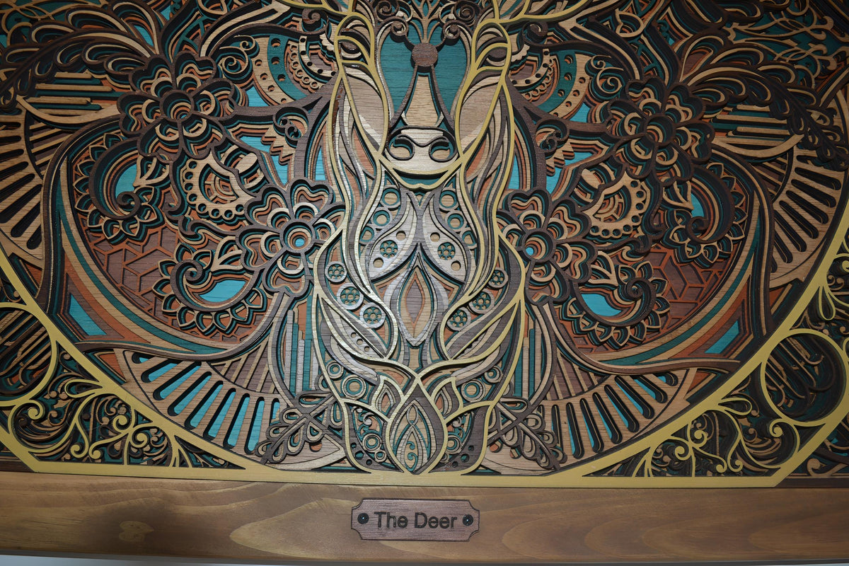 9-Layer Deer Mandala Wall Art – Layered Wooden Wildlife Decor
