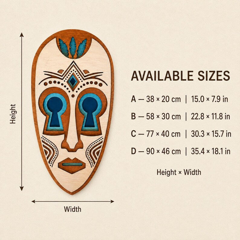 Savanna Spirit Mask – Layered Wooden Wall Art | African-Inspired Tribal Mask